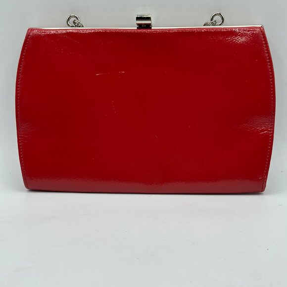 Hobo International Red Patent Leather Clutch Handbag w/chain Leather Vintage - Picture 3 of 12